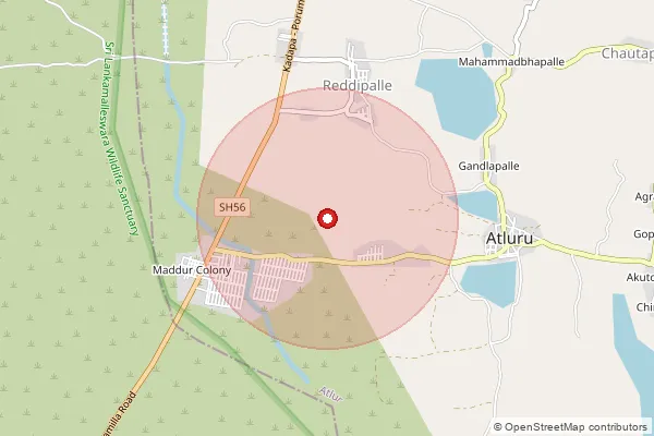 Map showing approximate area covered by Pincode 516501 — Chenduvoyi B.O, Y.S.R.