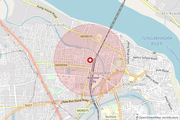 Map showing approximate area covered by Pincode 518005 — Ashoknagar S.O (Kurnool), Kurnool