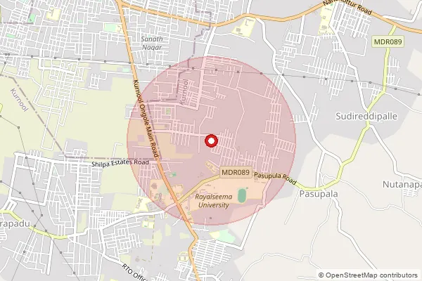 Map showing approximate area covered by Pincode 518006 — Balaji Nagar S.O, Kurnool