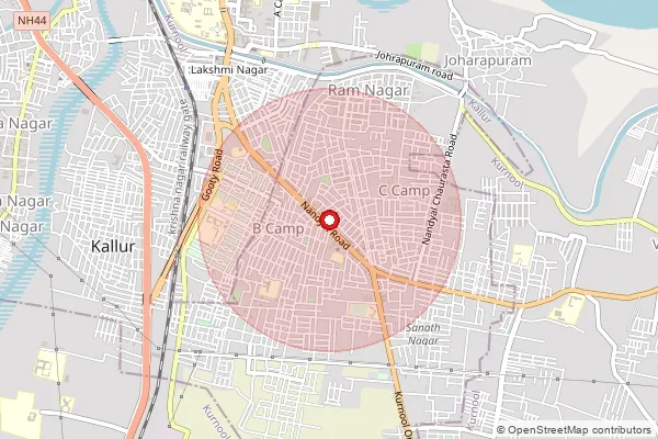 Map showing approximate area covered by Pincode 518007 — Gpre College S.O, Kurnool