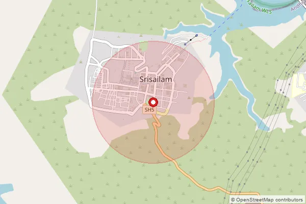 Map showing approximate area covered by Pincode 518101 — Srisailam S.O, Nandyal