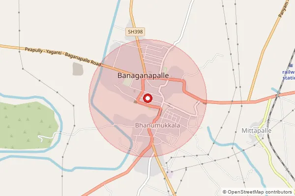 Map showing approximate area covered by Pincode 518124 — Banaganapalle S.O, Nandyal