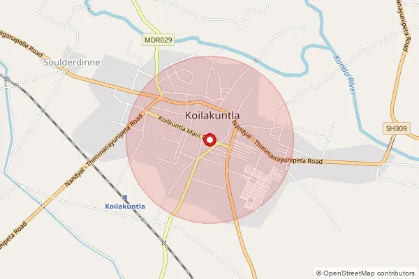 Map showing approximate area covered by Pincode 518134 — Koilakuntla S.O, Nandyal