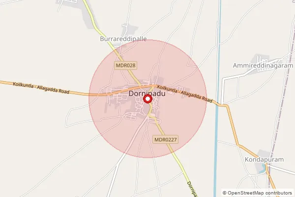 Map showing approximate area covered by Pincode 518135 — Dornipadu S.O, Nandyal