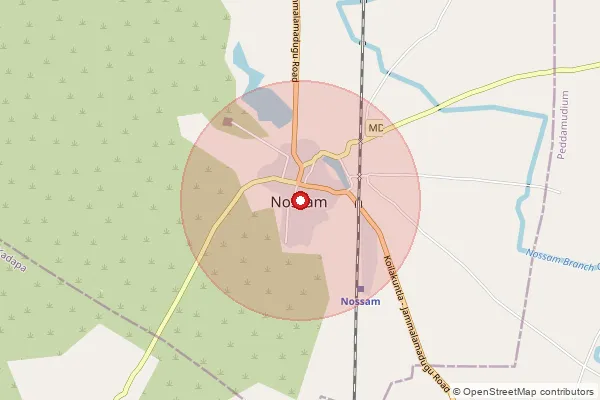Map showing approximate area covered by Pincode 518145 — Nossam S.O, Nandyal