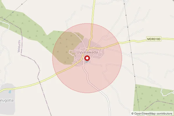 Map showing approximate area covered by Pincode 518155 — Uyyalawada S.O, Nandyal