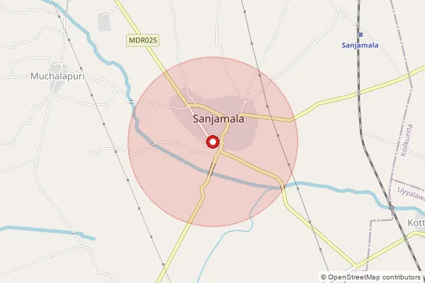 Map showing approximate area covered by Pincode 518165 — Sanjamala S.O, Nandyal