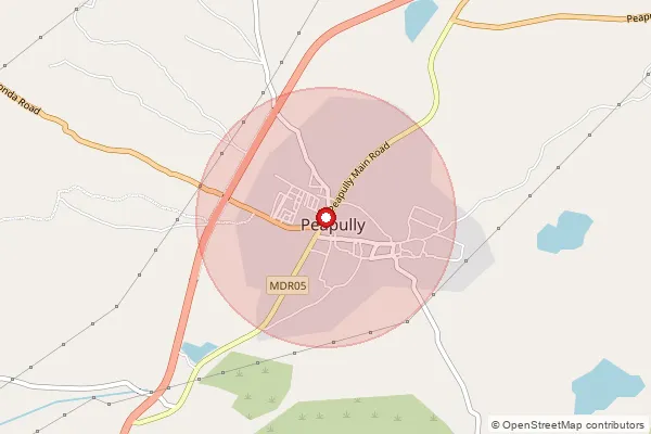 Map showing approximate area covered by Pincode 518221 — Peapully S.O, Nandyal