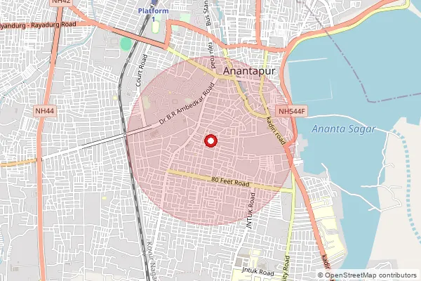 Map showing approximate area covered by Pincode 518222 — Dhone S.O, Nandyal