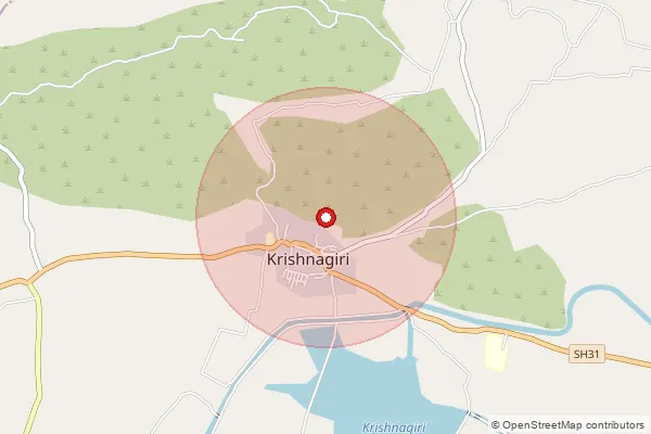 Map showing approximate area covered by Pincode 518225 — Krishnagiri S.O, Kurnool