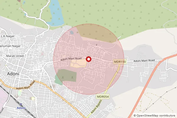 Map showing approximate area covered by Pincode 518302 — Adoni Arts College S.O, Kurnool