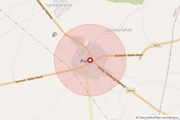 Map showing approximate area covered by Pincode 518347 — Aspari S.O, Kurnool