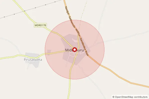 Map showing approximate area covered by Pincode 518405 — Midthur S.O, Nandyal