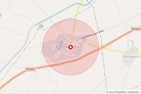 Map showing approximate area covered by Pincode 518432 — Brahmanakotkur S.O, Nandyal
