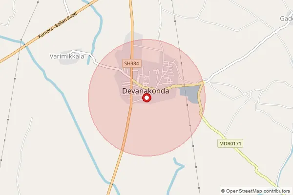 Map showing approximate area covered by Pincode 518465 — Devanakonda S.O, Kurnool