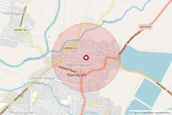 Map showing approximate area covered by Pincode 518501 — Nandyal H.O, Nandyal