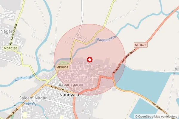 Map showing approximate area covered by Pincode 518502 — Nandyal R.S. S.O, Nandyal
