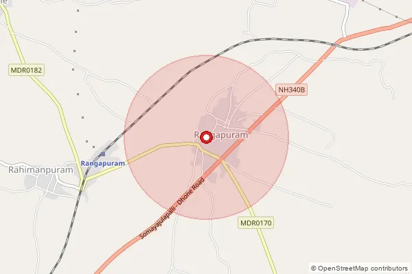Map showing approximate area covered by Pincode 518598 — Rangapuram S.O, Nandyal