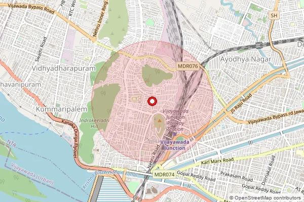 Map showing approximate area covered by Pincode 520001 — Vijayawada Gpo, Ntr