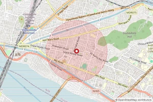 Map showing approximate area covered by Pincode 520002 — Buckinghampet H.O, Ntr