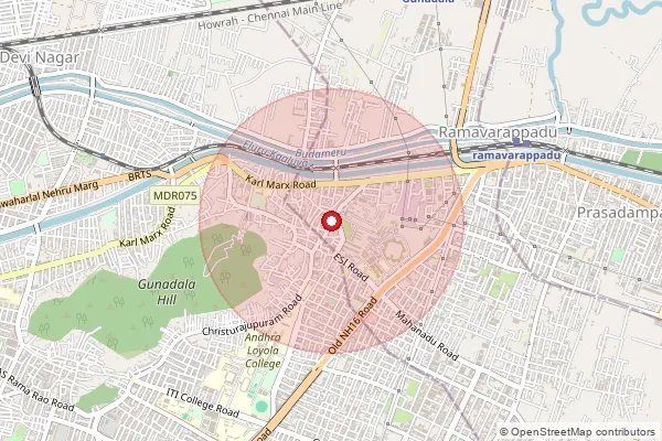 Map showing approximate area covered by Pincode 520004 — Machavaram S.O (Krishna), Ntr