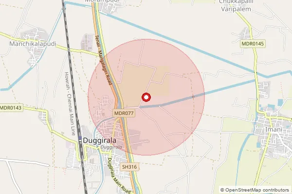 Map showing approximate area covered by Pincode 520010 — Punnamathota S.O, Ntr