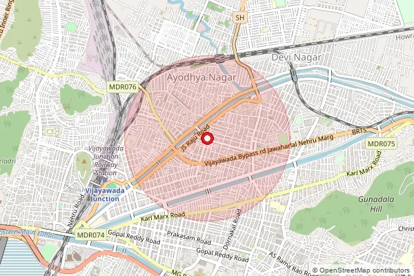 Map showing approximate area covered by Pincode 520011 — Lakshminagar S.O, Ntr