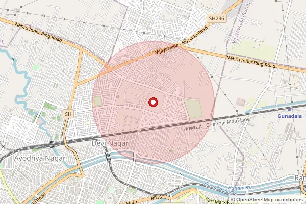 Map showing approximate area covered by Pincode 520015 — Wambay Colony Bo, Ntr