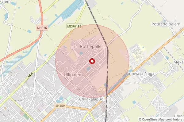 Map showing approximate area covered by Pincode 521001 — Machilipatnam H.O, Krishna