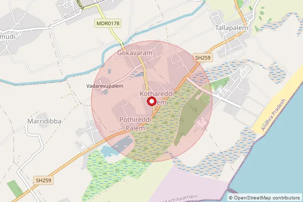 Map showing approximate area covered by Pincode 521002 — Chilakalapudi S.O, Krishna