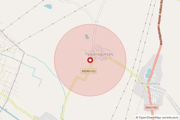 Map showing approximate area covered by Pincode 521106 — Aripirala B.O, Krishna