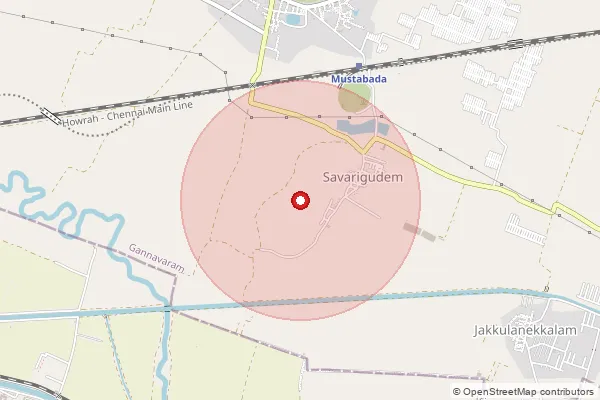 Map showing approximate area covered by Pincode 521107 — Savaragudem B.O, Krishna