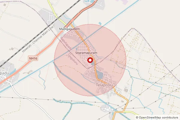 Map showing approximate area covered by Pincode 521109 — Bandarugudem B.O, Krishna