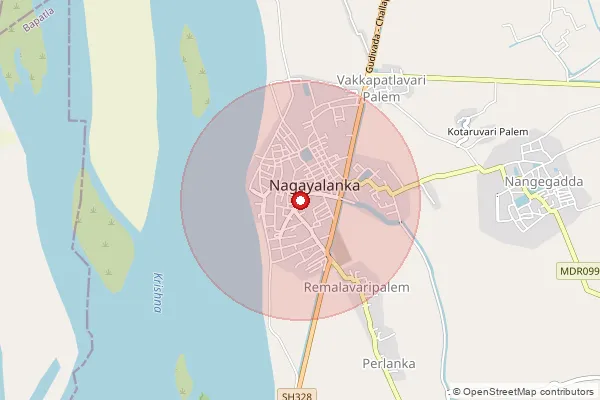 Map showing approximate area covered by Pincode 521120 — Nagayalanka S.O, Krishna