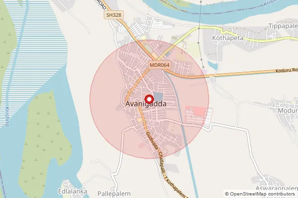 Map showing approximate area covered by Pincode 521121 — Avanigadda H.O, Krishna
