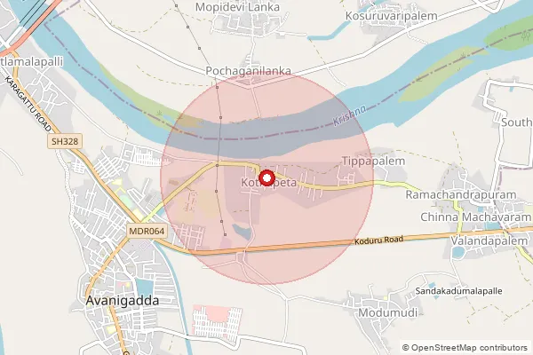 Map showing approximate area covered by Pincode 521122 — Gandhikshetram S.O, Krishna