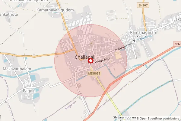 Map showing approximate area covered by Pincode 521126 — Challapalli S.O, Krishna