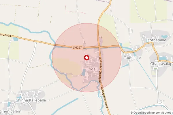 Map showing approximate area covered by Pincode 521132 — Kodali S.O, Krishna