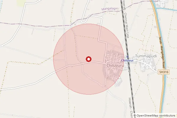 Map showing approximate area covered by Pincode 521134 — Pedapulipaka B.O, Krishna