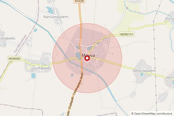 Map showing approximate area covered by Pincode 521135 — Movva S.O, Krishna