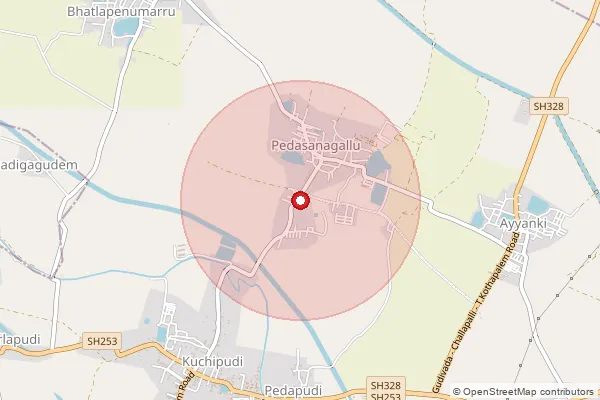 Map showing approximate area covered by Pincode 521138 — Pedasanagallu S.O, Krishna