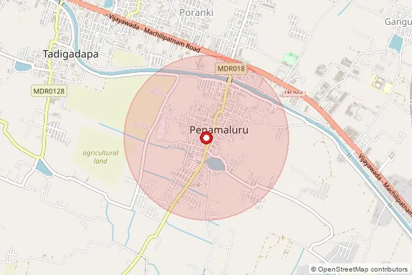 Map showing approximate area covered by Pincode 521139 — Chodavaram B.O, Krishna