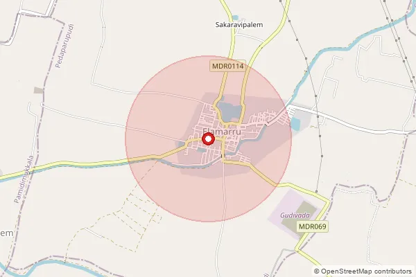 Map showing approximate area covered by Pincode 521148 — Elamarru S.O, Krishna