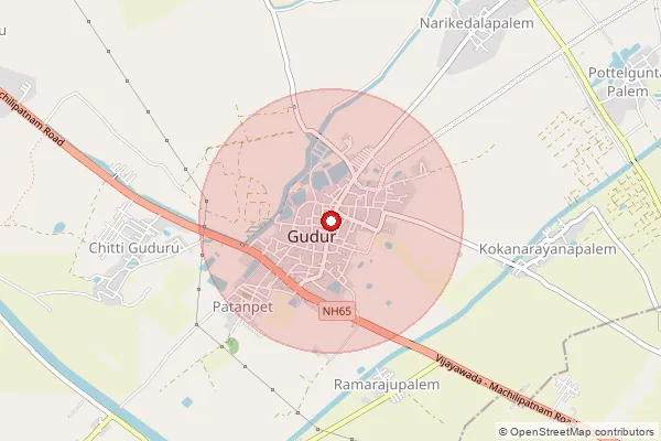 Map showing approximate area covered by Pincode 521149 — Guduru S.O, Krishna