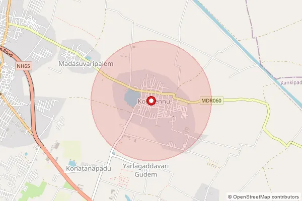 Map showing approximate area covered by Pincode 521153 — Kolavennu S.O, Krishna