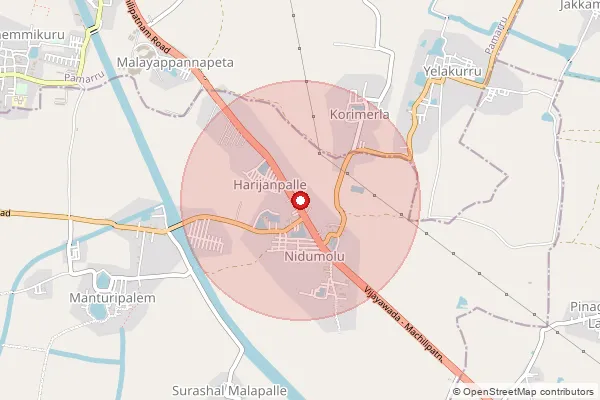 Map showing approximate area covered by Pincode 521156 — Nidumolu S.O, Krishna