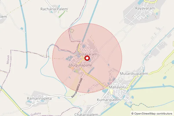Map showing approximate area covered by Pincode 521162 — Polavaram(K) S.O, Krishna