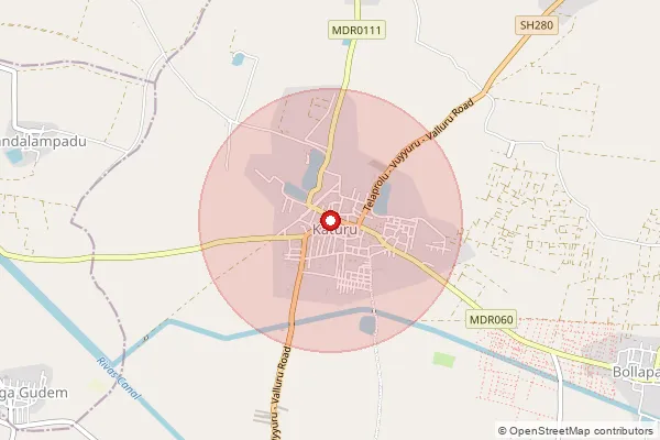 Map showing approximate area covered by Pincode 521164 — Kadavakollu B.O, Krishna