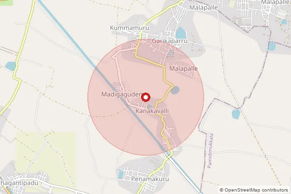 Map showing approximate area covered by Pincode 521165 — Penamakuru B.O, Krishna