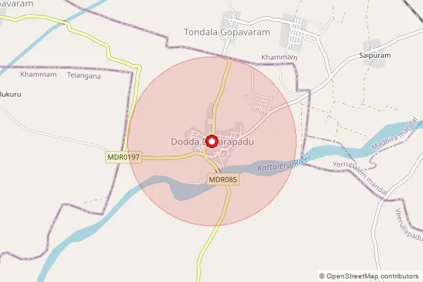 Map showing approximate area covered by Pincode 521170 — Damulur B.O, Ntr
